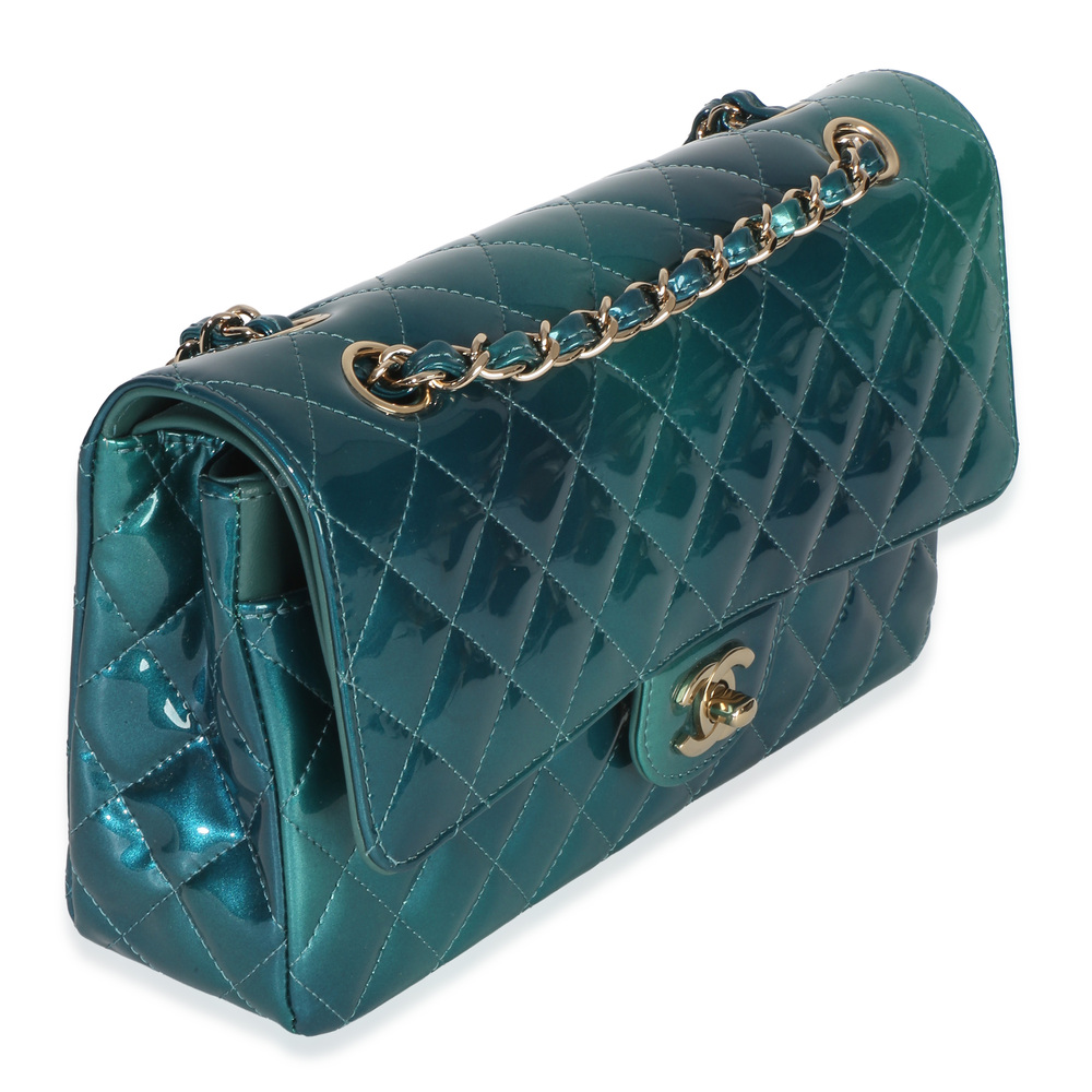 Chanel Green Blue Shaded Quilted Patent Medium Classic Double Flap Bag - Picture 3 of 8